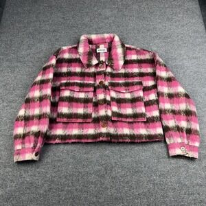 Vigoss Jacket Womens XL Pink Plaid Fleece Lined Button Front Cropped Shacket